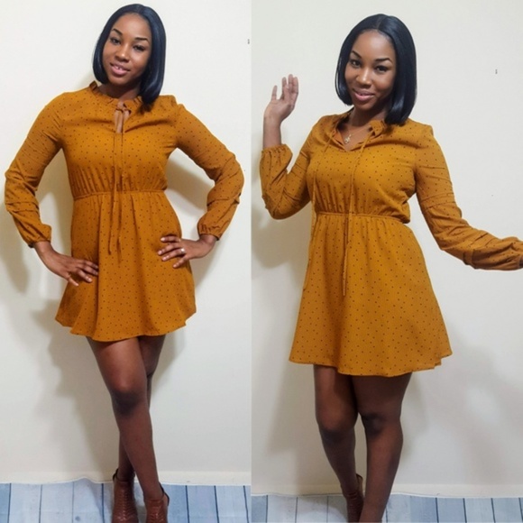 Long Sleeve Polka Dot Mini Dress - Picture 1 of 4